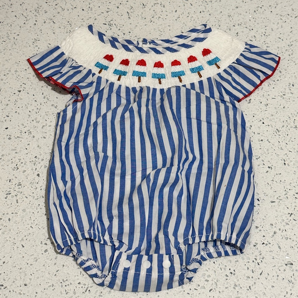 Striped Blue and White Kids One Piece